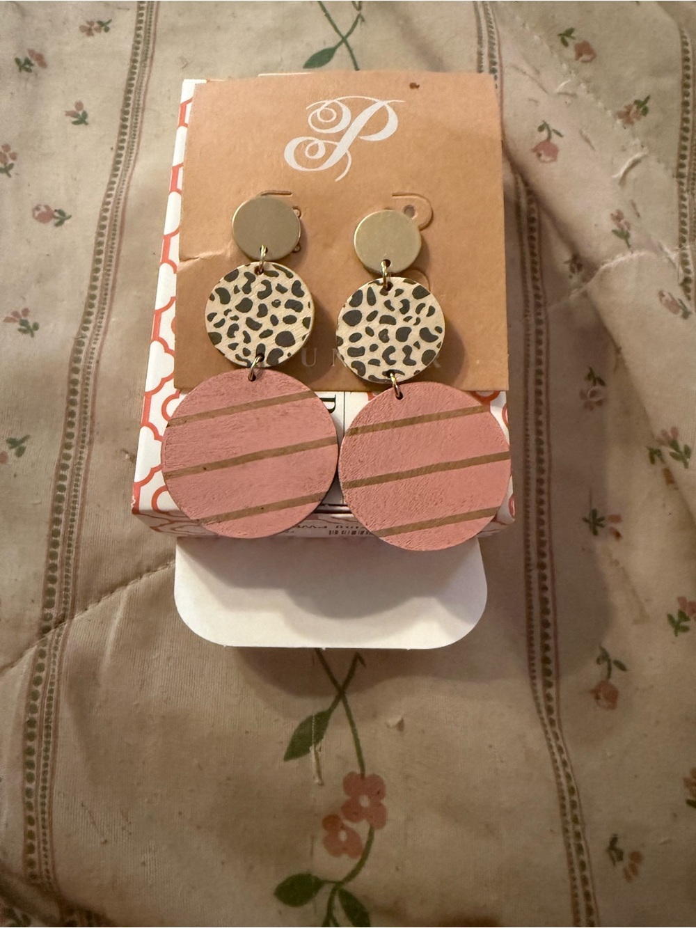 Plunder Pink and Gold Drop Earrings with Leopard Accent